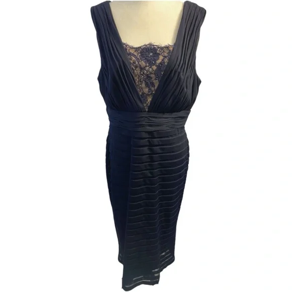 Adrianna Papell Navy Blue Lace Detail Tiered Dress Sleeveless Formal Size 14 - Picture 1 of 11